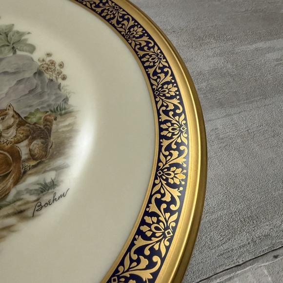 Vintage Lenox Plate Boehm WOODLAND WILDLIFE Easter Chipmunks  24k Gold trim '76 - Picture 5 of 10